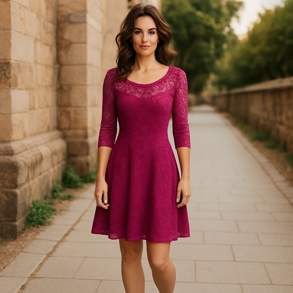 White House Black Market Purple Lace Fit & Flare Dress 2 XS -  eharrisgallery.com